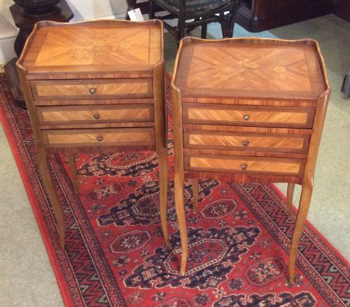 Pair of Edwardian Walnut Inlaid Bedside Tables