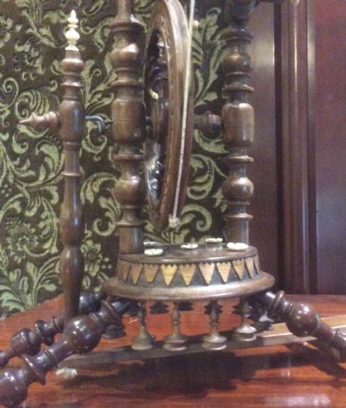 Miniature Fruitwood and Bone Spinning Wheel