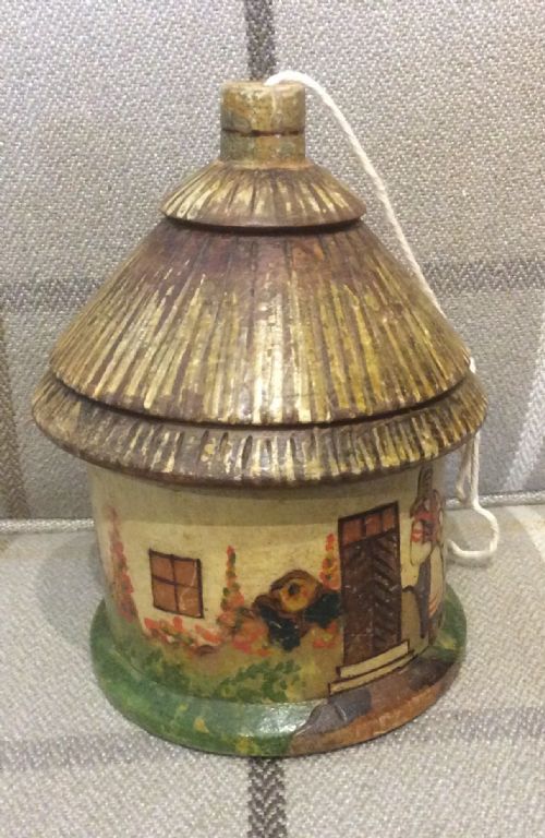 Two Treen Storage Boxes Modelled Thatched Cottages