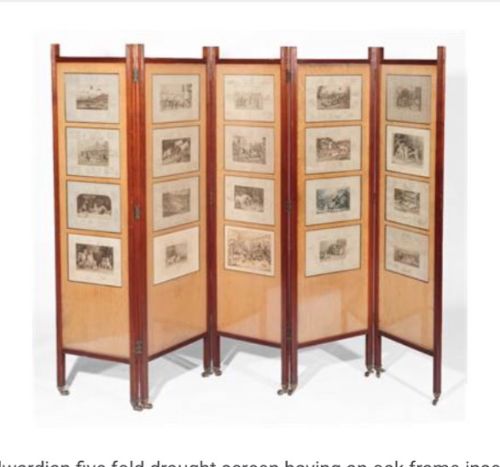 Edwardian Oak Five Panel Screen