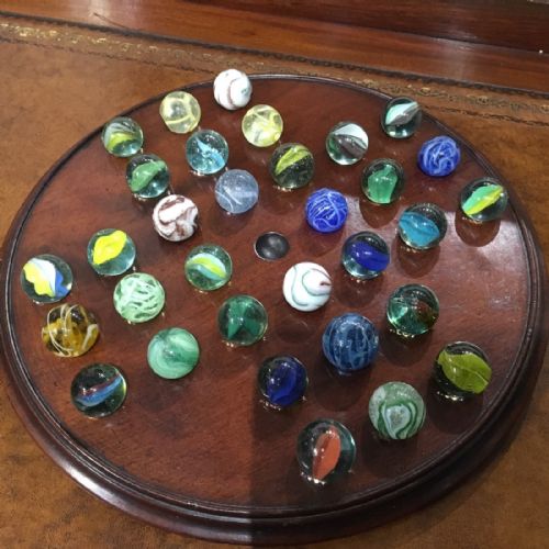 Large Victorian Solitaire Game with Vintage Marbles