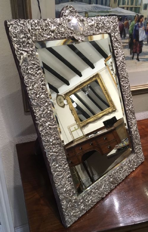Bevelled Silver Easel Mirror by William Comyns