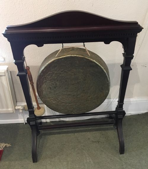 Large Floor Standing Mahogany and Brass Dinner Gong
