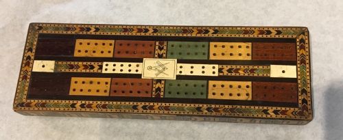 Tunbridgeware Cribbage Board with Masonic Plaque