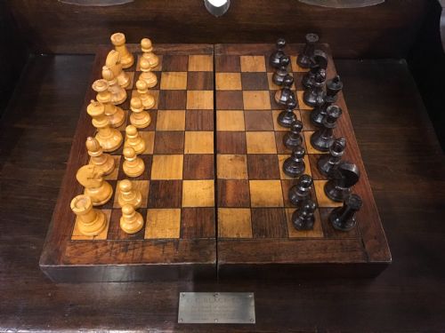 Victorian Folding Chess Board/box and Weighted Chess Pieces