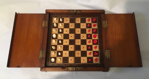 19th Century Mahogany Cased Travelling Chess Set