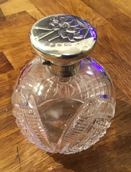 Cut Glass Silver Topped Perfume Bottle by William Comyns