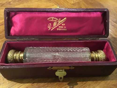Cut Glass Double Ended Perfume Bottle in Leather Case 
