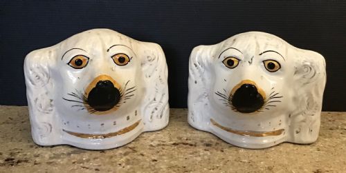 pair of staffordshire spaniel head money boxes - CATEGORY: ANTIQUE CERAMICS - DATED VICTORIAN