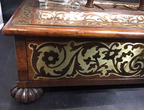 ROSEWOOD AND BRASS INLAY DESK STAND - ADDITIONAL PHOTO 2