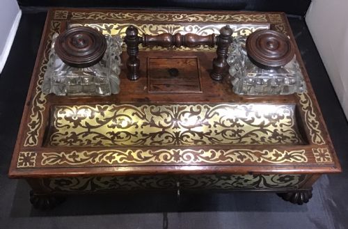 ROSEWOOD AND BRASS INLAY DESK STAND - ADDITIONAL PHOTO 3