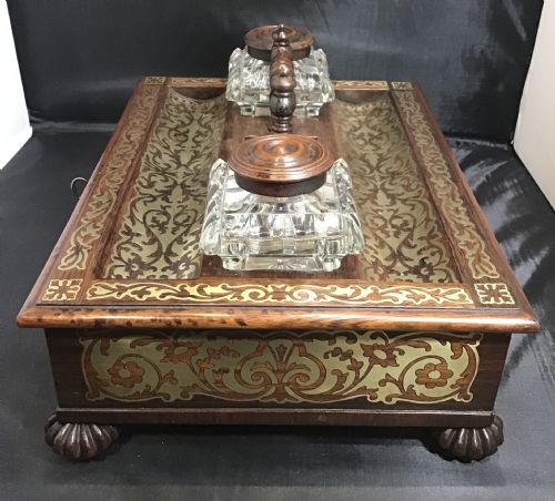ROSEWOOD AND BRASS INLAY DESK STAND - ADDITIONAL PHOTO 4