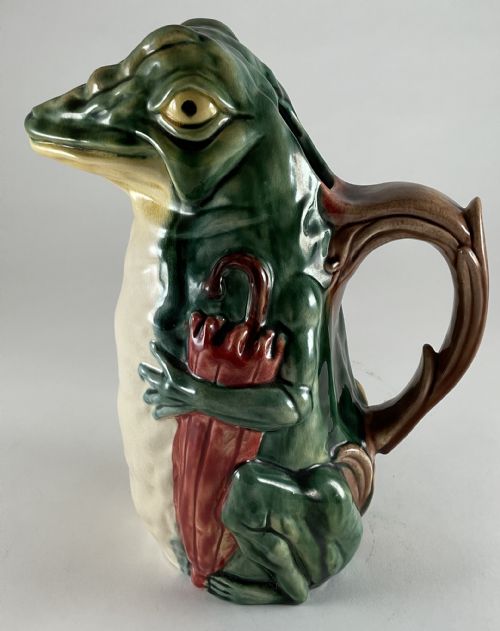 French Majolica Frog Pitcher