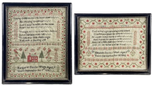 pair of samplers by the davies sisters carmarthen 1842 - CATEGORY: ANTIQUE MISCELLANEOUS - DATED VICTORIAN