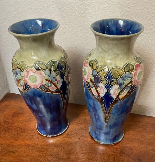 pair of doulton stoneware vases - CATEGORY: ANTIQUE VASES - DATED 19TH CENTURY
