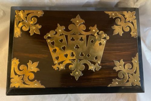 VICTORIAN COROMANDEL AND BRASS CARDGAMES BOX - ADDITIONAL PHOTO 3
