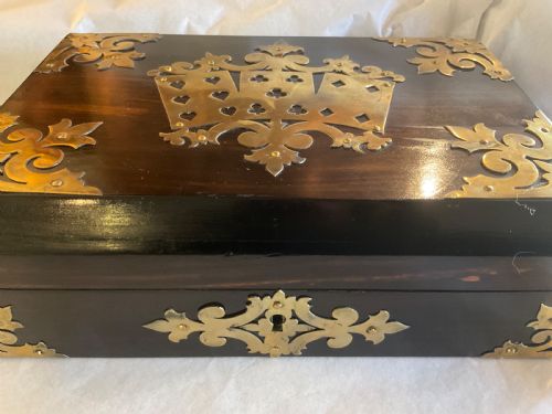 VICTORIAN COROMANDEL AND BRASS CARDGAMES BOX - ADDITIONAL PHOTO 5