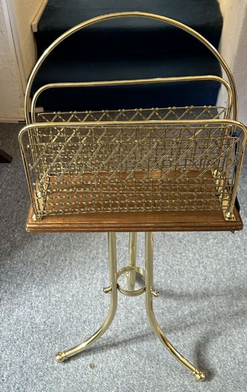 edwardian brass and oak revolving magazine stand - CATEGORY: ANTIQUE FURNITURE - DATED EDWARDIAN