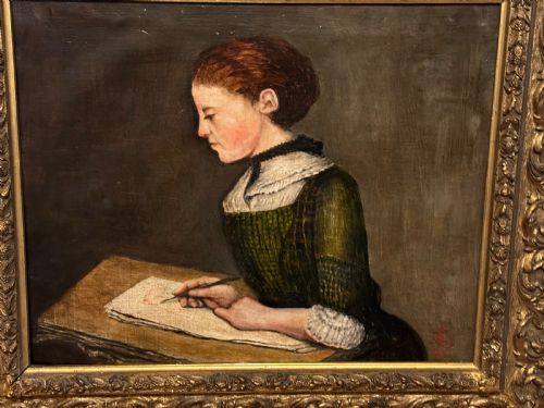 OIL ON CANVAS LADY WRITING - ADDITIONAL PHOTO 4