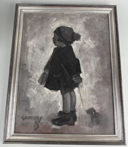 horace c griffon aka jock girl with dog - CATEGORY: ANTIQUE ART - DATED 1950