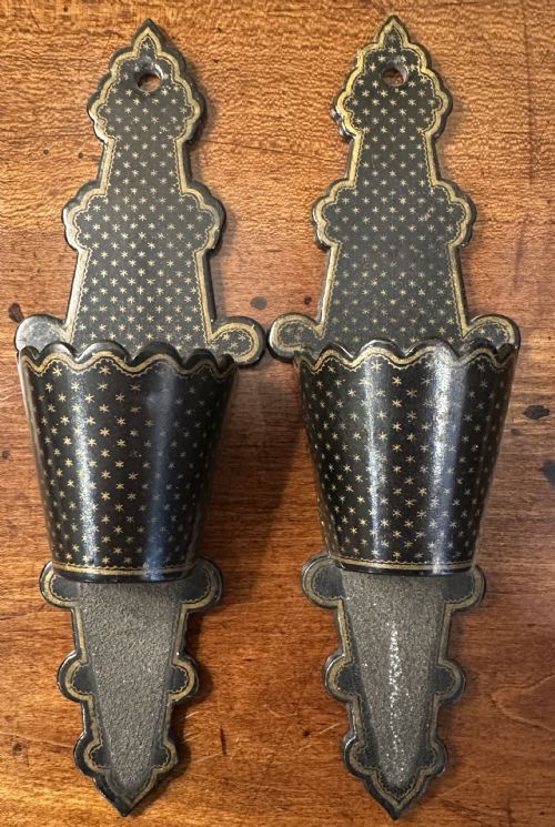 PAIR PAPIER MACHE WALL POCKET MATCH HOLDERS AND STRIKERS - ADDITIONAL PHOTO 1