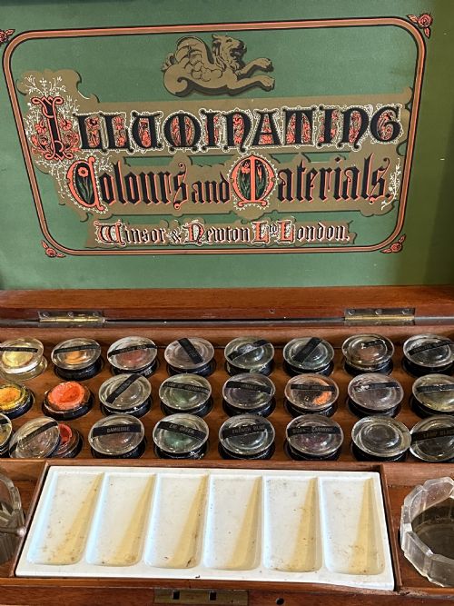 LARGE MAHOGANY ARTISTS BOX WITH ORIGINAL CONTENTS - ADDITIONAL PHOTO 2