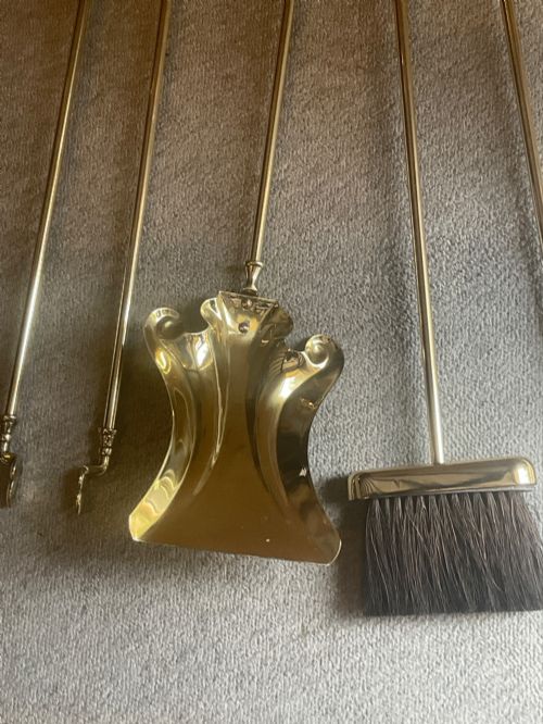 ANTIQUE BRASS COMPANION SET - ADDITIONAL PHOTO 2