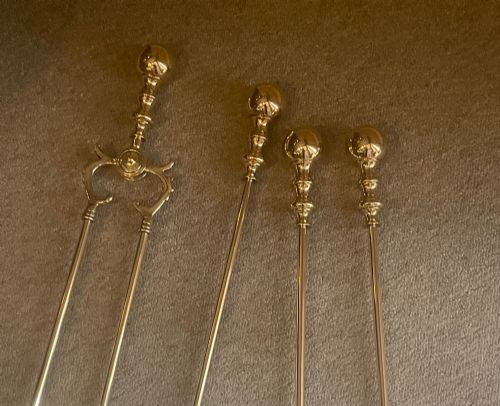 ANTIQUE BRASS COMPANION SET - ADDITIONAL PHOTO 4