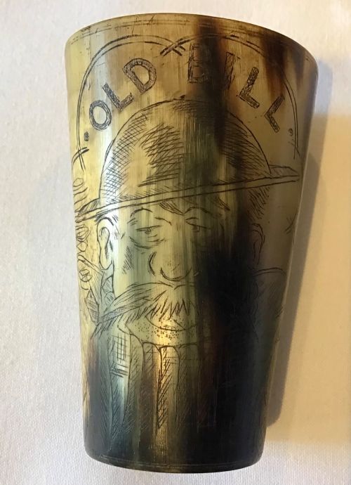 OLD BILL CARVED HORN BEAKER OF WW1 HISTORICAL INTEREST - ADDITIONAL PHOTO 1