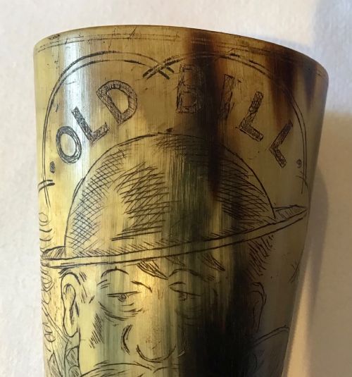 OLD BILL CARVED HORN BEAKER OF WW1 HISTORICAL INTEREST - ADDITIONAL PHOTO 3