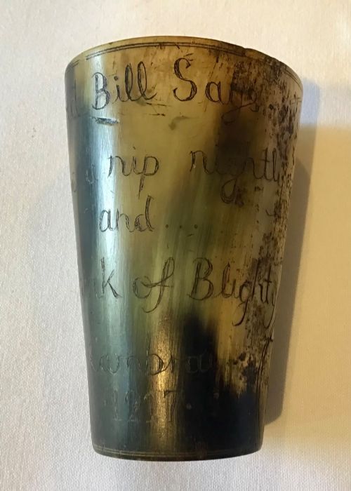 OLD BILL CARVED HORN BEAKER OF WW1 HISTORICAL INTEREST - ADDITIONAL PHOTO 4