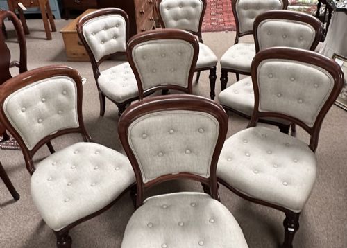 SET OF EIGHT VICTORIAN UPHOLSTERED GILLOWS DINING CHAIRS