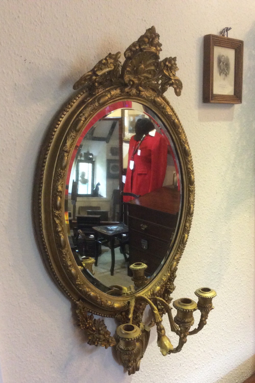  Gilt Wood Girandole Oval Mirror