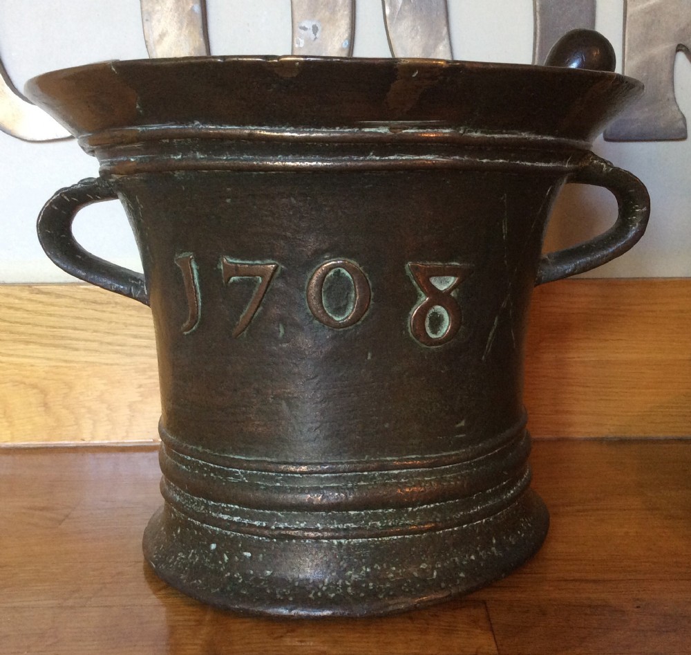 Large Queen Anne Bronze Alloy Mortar with associated c18th Pestle