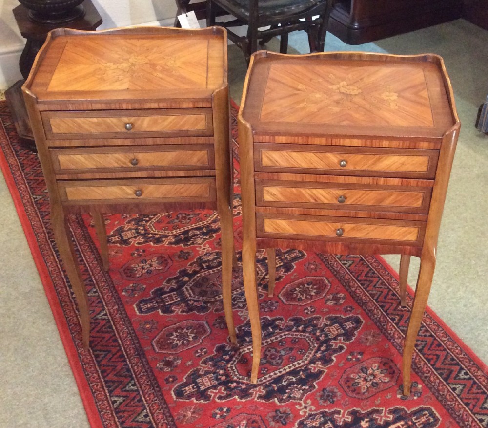 Pair of Edwardian Walnut Inlaid Bedside Tables 