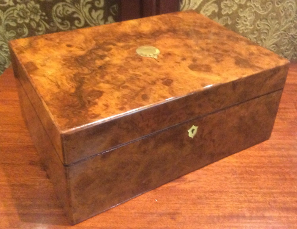 Burr Walnut Sewing Box with Mother of Pearl fittings 