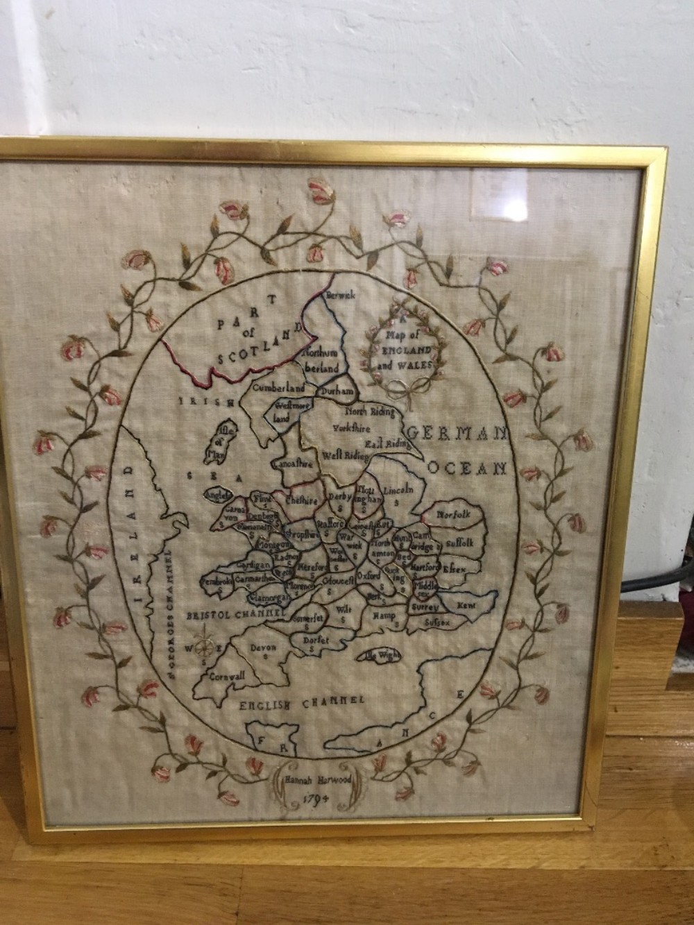 18th Century Sampler by Hannah Harwood 1794