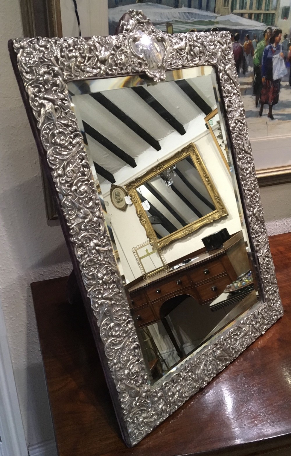 Bevelled Silver Easel Mirror by William Comyns 