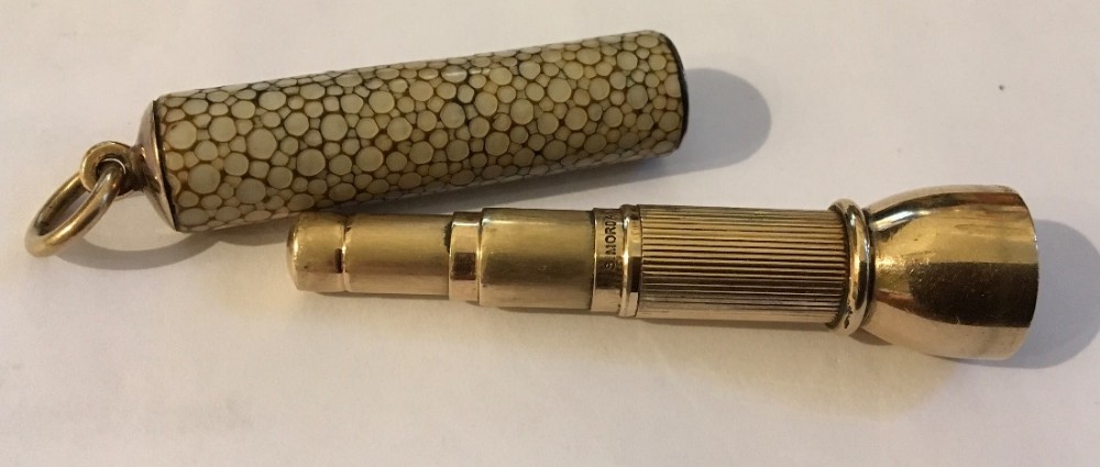 Gold and Shagreen cigar piercer made by S. Mordan & Co for Asprey 