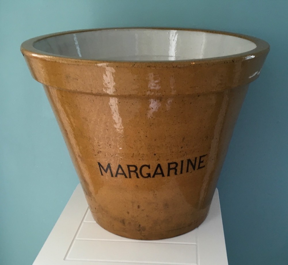 Large stoneware margarine pail 