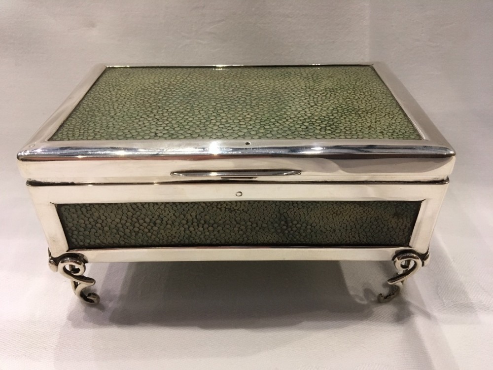 Shagreen and silver cigarette box 