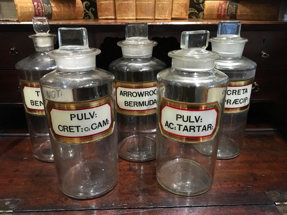 Five large Victorian Apothecary Bottles 