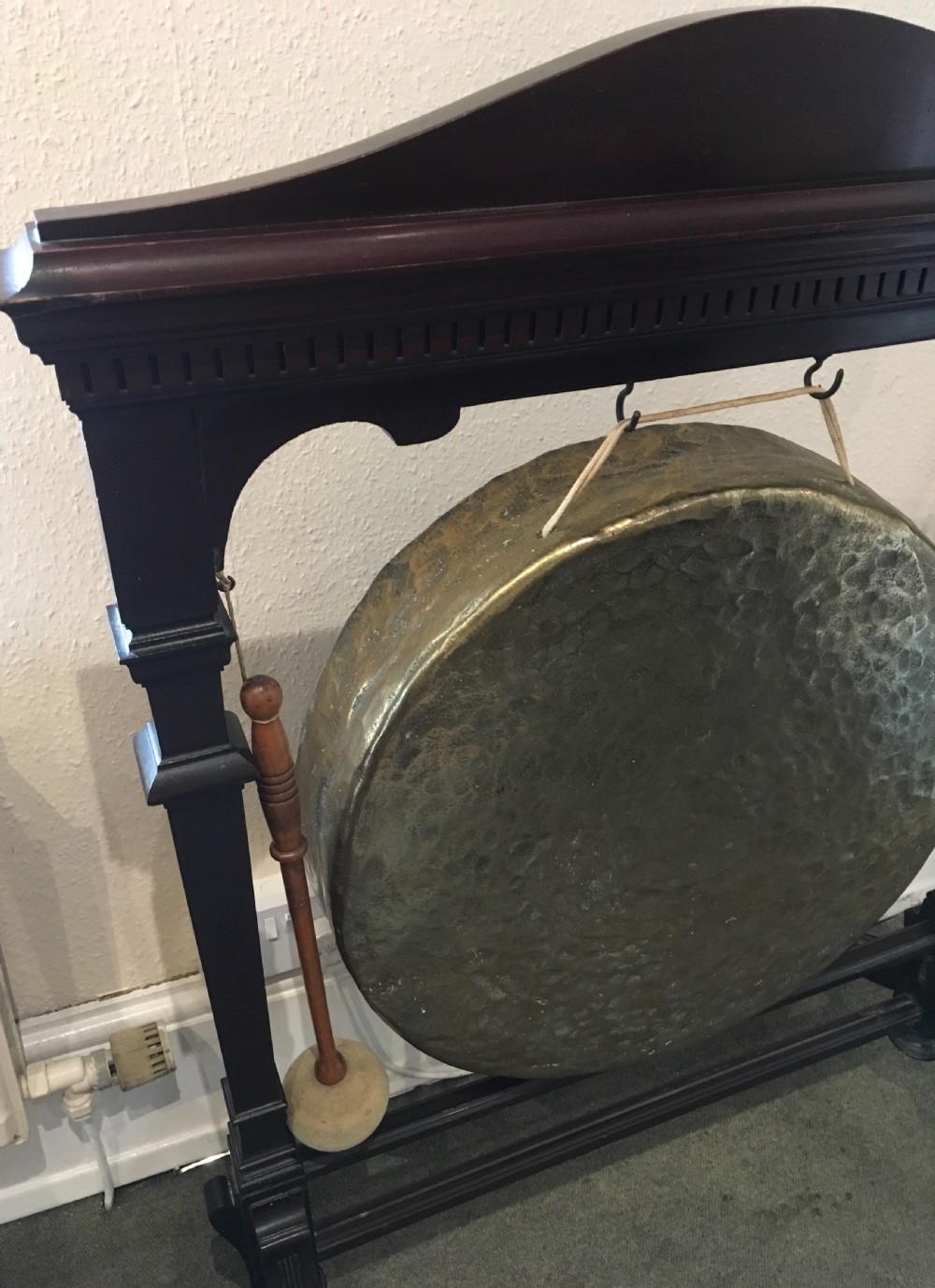 Large floor standing Mahogany and Brass Dinner Gong View II