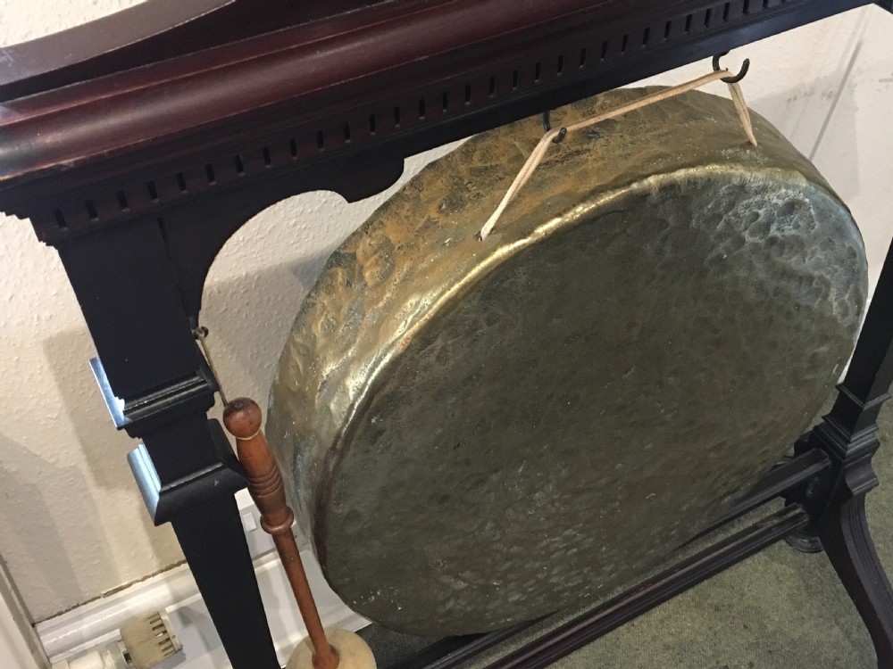 Large floor standing Mahogany and Brass Dinner Gong View VI