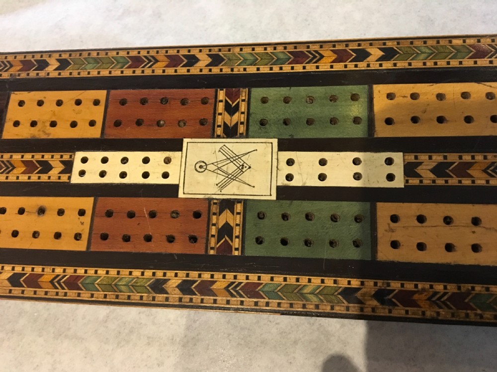Tunbridgeware cribbage board with Masonic plaque View IV