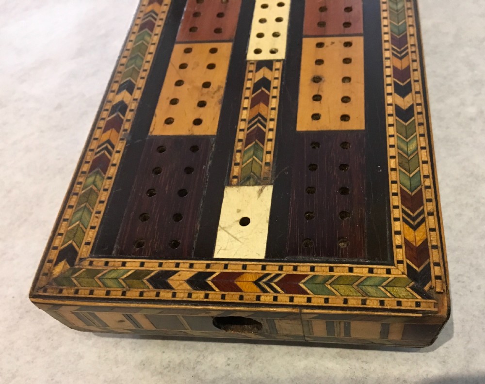 Tunbridgeware cribbage board with Masonic plaque View VI