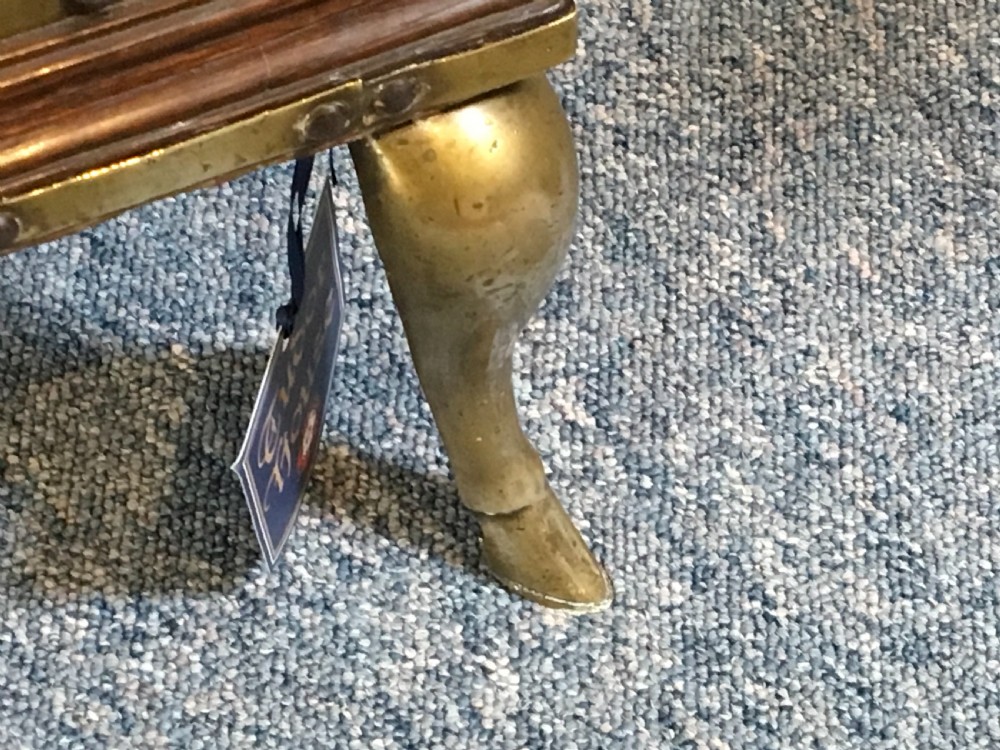 18th Century Brass and Oak small Bible Box on Brass cabriole legs terminating on hoof feet View IV