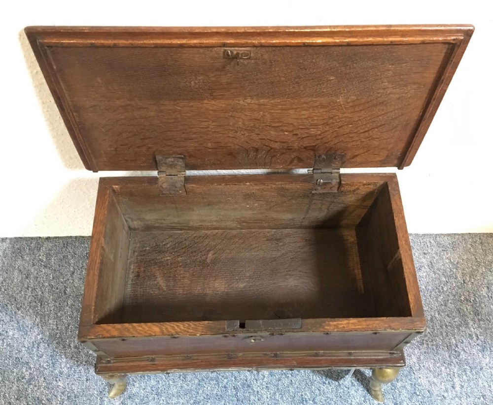 18th Century Brass and Oak small Bible Box on Brass cabriole legs terminating on hoof feet View VI