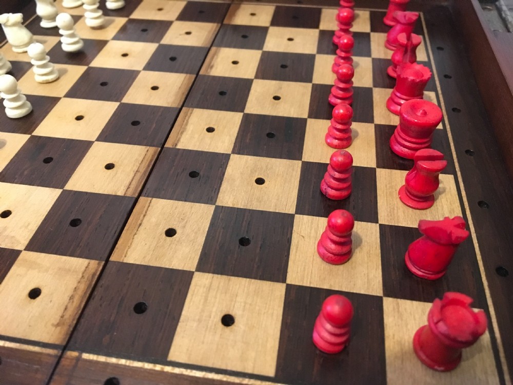 19th Century Mahogany cased travelling chess set  View IV