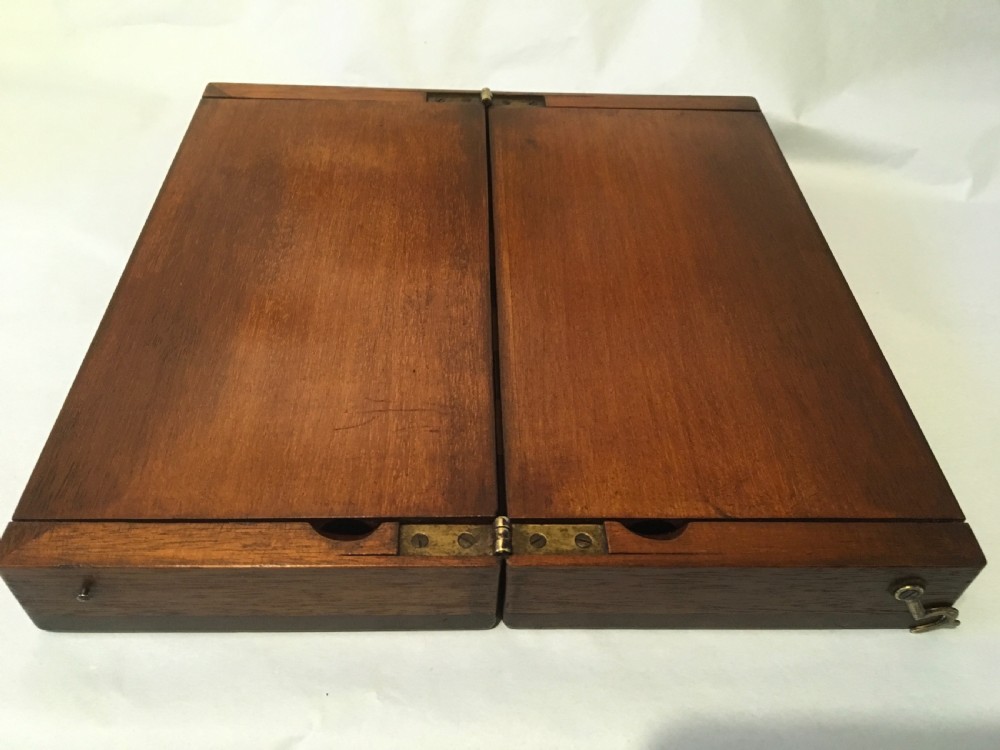 19th Century Mahogany cased travelling chess set  View V